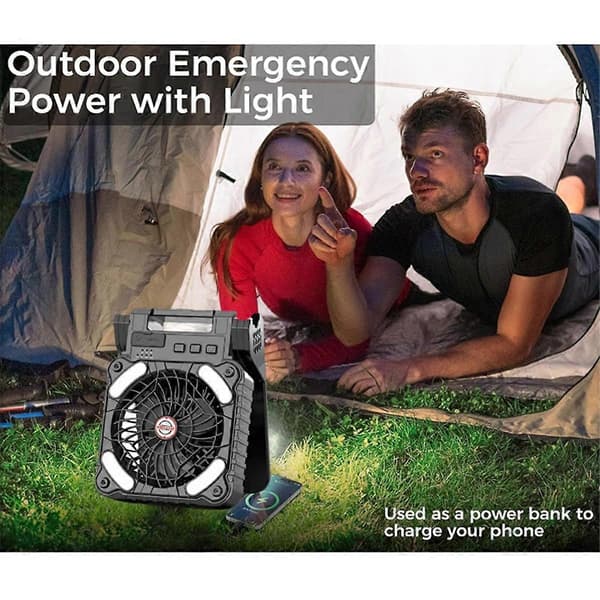 Soldrevet Ventilator til Camping med Lys, Bærbar Campingventilator