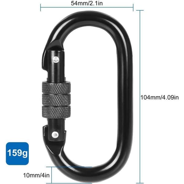 Klätterkarbiner, 5-pack - Rostfritt stål - 20 kN - Låsbar oval
