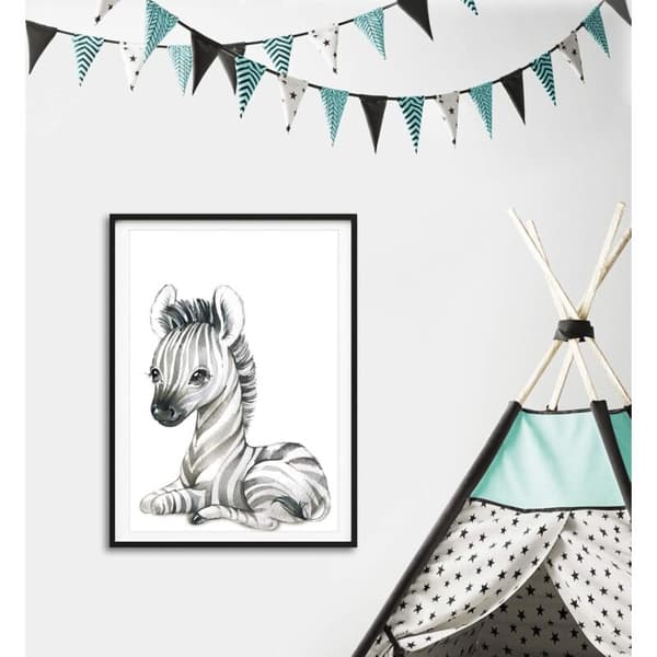 Set med 4 affischer för barnrum - A4 Tiger & Zebra Giraff Format, Pojk- & Flickrumsinredning, 21x30cm.-FF-