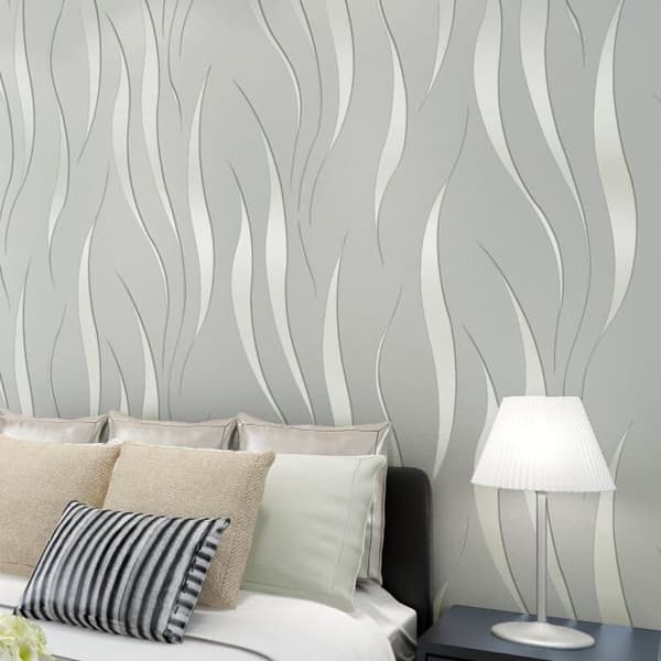 Non-woven tapet 0,53×10 m 3D vattenväxtmönster silver/grå — modern minimalistisk