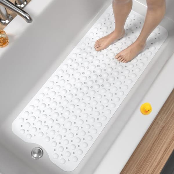 Halkfri badrumsmatta, 101 x 40 cm extra lång halkfri duschmatta, mögelresistent, vit