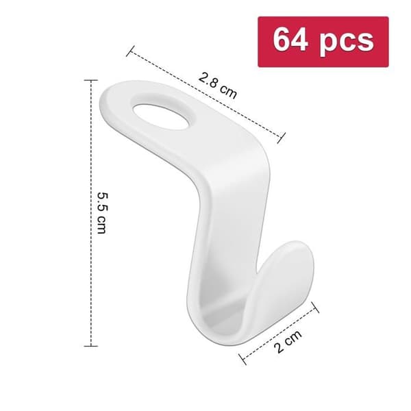 64 pladsbesparende bøjlekroge, hvid ABS-plast, 15 kg bæreevne