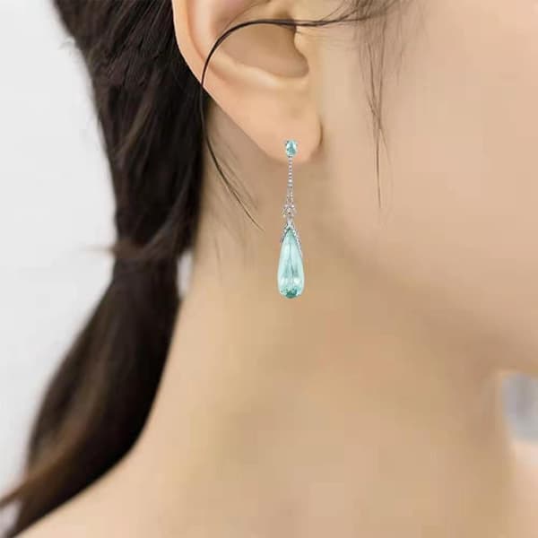 Vanndråpe lange dingleøreringer Krystall vanndråpe pierced krystall tåredråpe lange øreringer for kvinner Enkle smykker, blå
