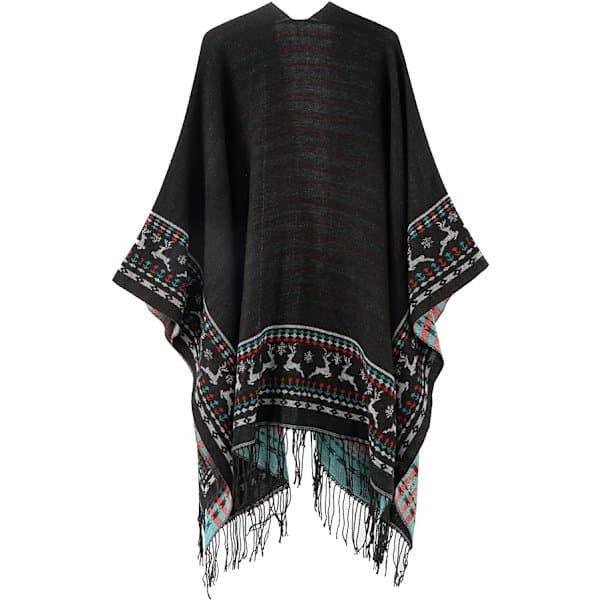 1 stk sort fleece poncho damefrakke retro åben kvinde vinter
