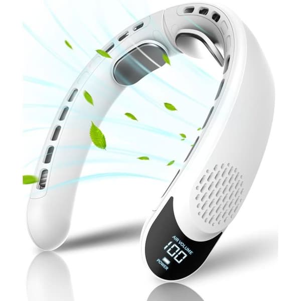 Bærbar halsventilator - Attraktivt design - LED-display - 3 hastigheder - 4000 mAh batteri
