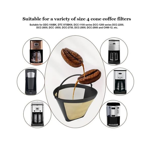 Kaffefilter - Permanent guld - 2 stk. - 6 til 8 kopper - Genanvendeligt