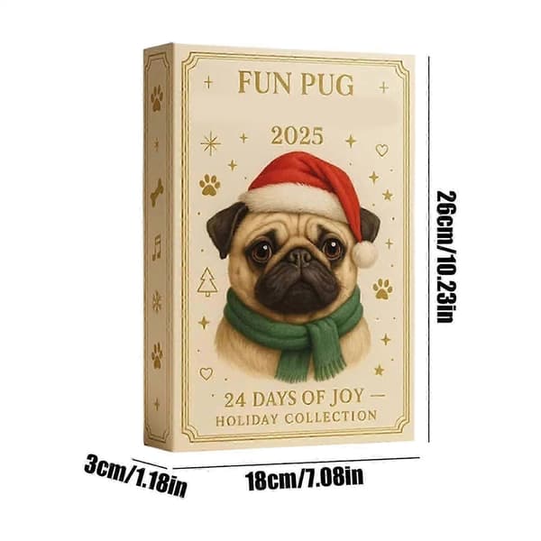 Julekalender 24 dager 2D Akryl Hund Juletrepynt Mops Trepynt Nedtellingskalender