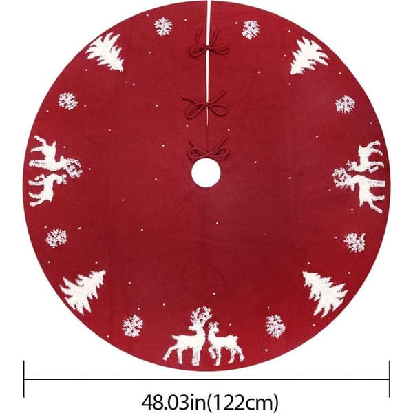 3D Stickad Julgransmatta, 122CM Stor Julgransmatta 100% Ull Handstickad Basöverdrag i Ren Träd Snöflinga 3D För Jul