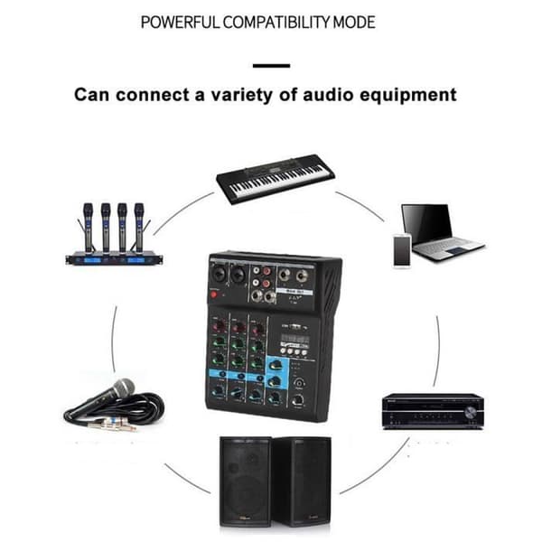 Professionel 4-kanals Bluetooth bærbar lydmixer DJ-konsol med rumklangseffekt til karaoke USB