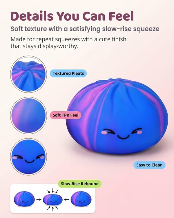 Tie Dye Dumpling Squishy Legetøj med Damper, Langsomt Stigende Blød Klemme Stressbold, Farverigt Sensorisk Angstlindrende Fidget Legetøj til Voksne