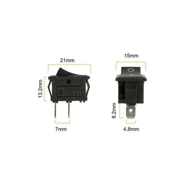 Mini T85 KCD1-101 vippekontakt, 2-benet SPST vippekontakt med ledninger, sort (10 stk.)
