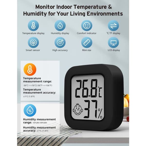 Mini højpræcisions digitalt indendørs termometer hygrometer ±1°C, 10–99% RF (2 stk.)