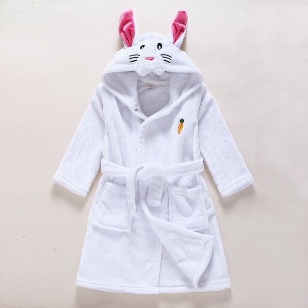 Pojkar flickor pyjamas Baby tecknad pyjamas Vinter huva morgonrock Little White Rabbit Nightgown 110#
