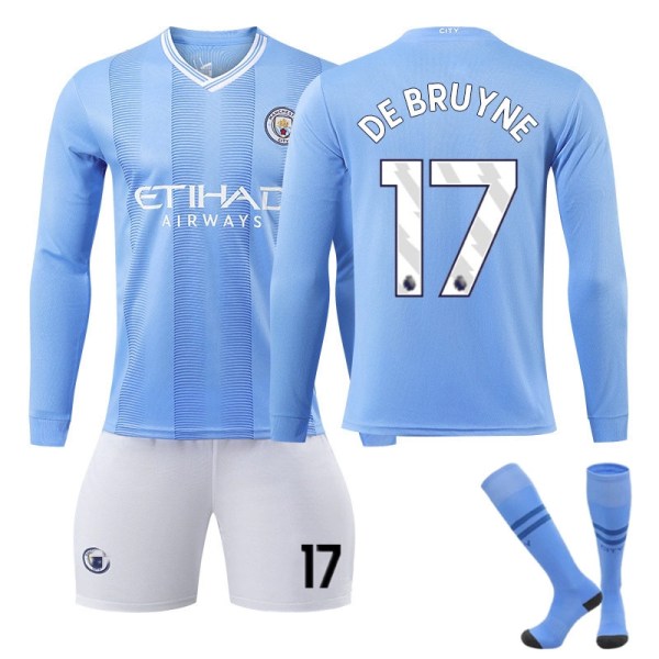 24 Manchester City hemma fotbollströja för vuxna sätter höstvintern 175-180cm#No.17 L#with socks