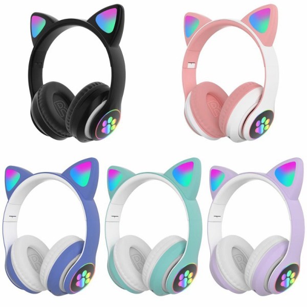 Barn Bluetooth hörlurar hopfällbara med LED-ljus Söta hörlurar pink STN-28