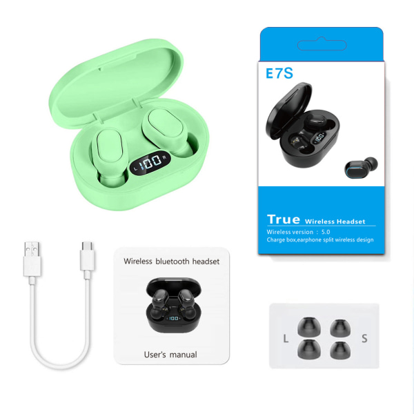 E7S Bluetooth hörlurar Mini TWS True Wireless 5.0 Bluetooth green E7S