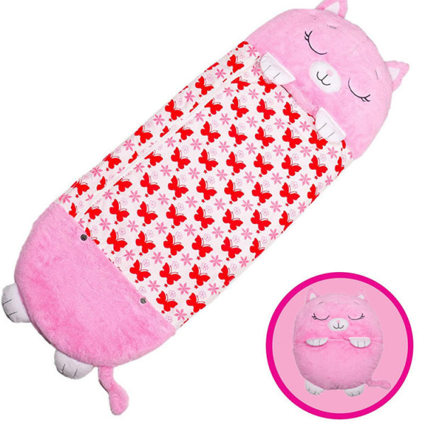 Baby sovsäck Tecknad barn Varm sömn Plysch Anti Kick Quilt Pink Cat 160*60cm