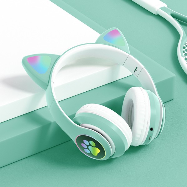 STN28 Cat Ear Luminous Bluetooth hörlurar Vikbara hörlurar green STN-28