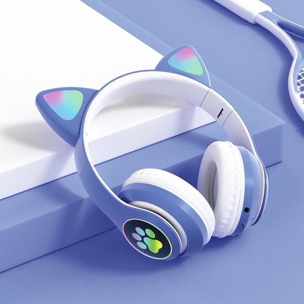 STN28 Cat Ear Luminous Bluetooth hörlurar Vikbara hörlurar blue STN-28