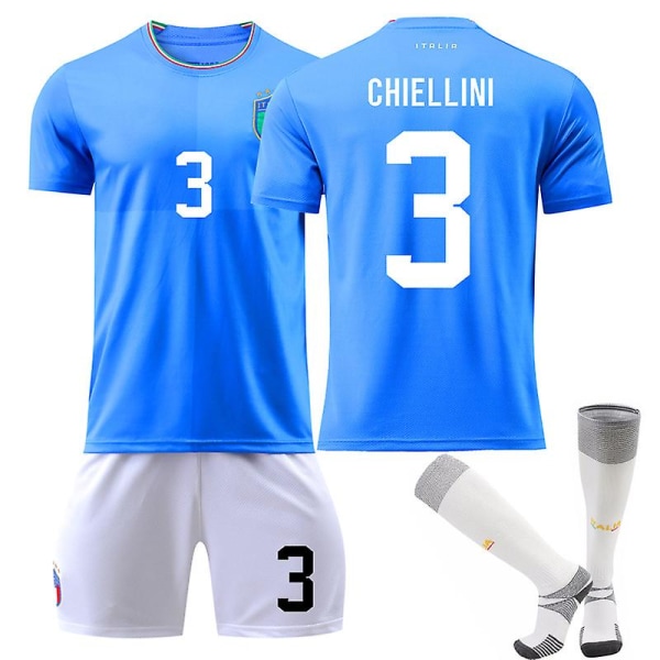 2022-2023 Italien Set T-shirt nr 3 Giorgio Chiellini Uniform Fotbollströja för vuxna och barn, ungdomar med strumpor 2XL