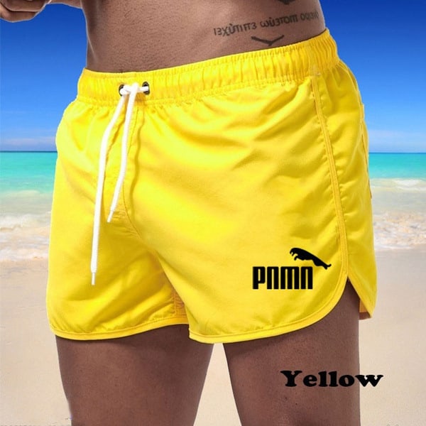 Flerfärgade sportshorts i strandpolyester med tre punkts pnmn Yellow M