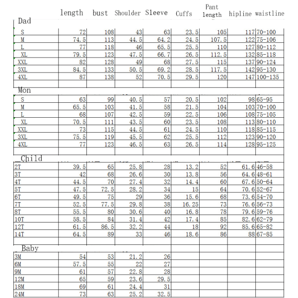 Jul förälder barn kläder pyjamas familj klädsel nany dad XL