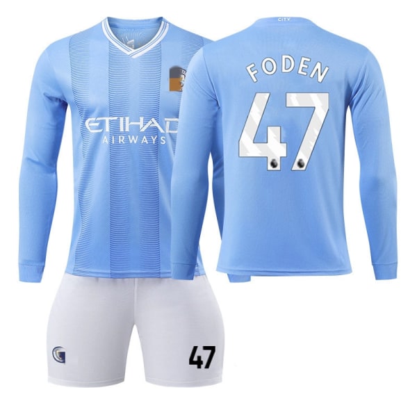 24 Manchester City hemmabarn långärmade fotbollströjor 125-135cm#No.47 22#No socks