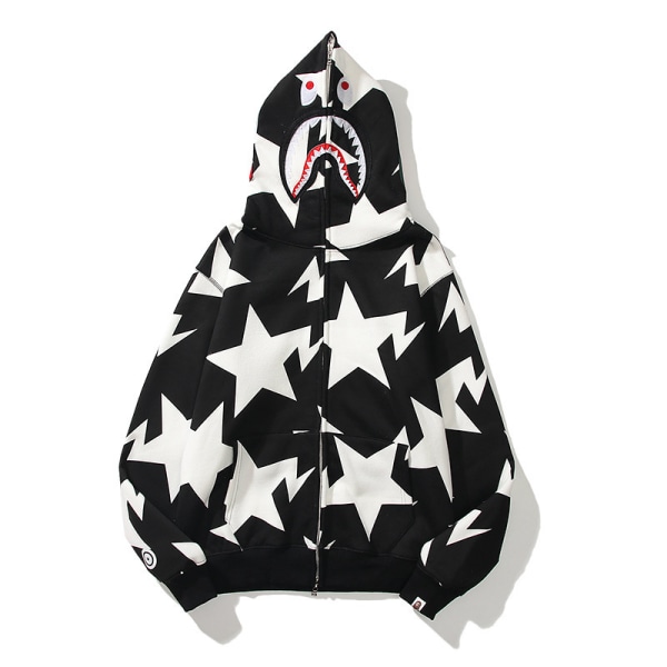 Hajhuvud dragkedja 3D sweatshirt dragkedja hoodie Black and white stars XS