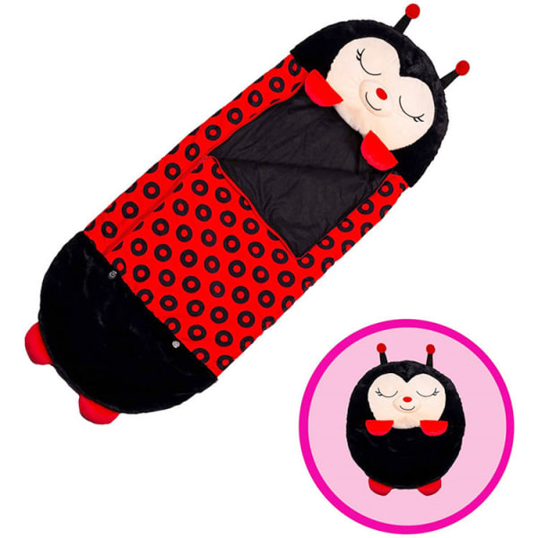 Baby sovsäck Tecknad barn Varm sömn Plysch Anti Kick Quilt Black ladybug 180*70cm