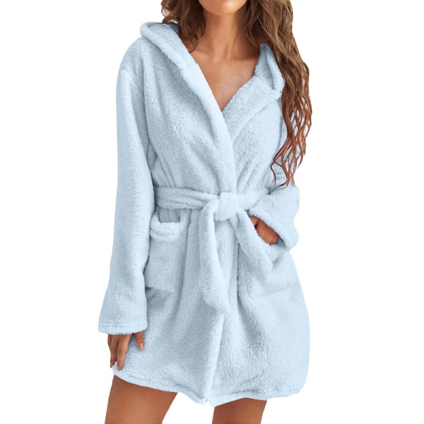 nattrock Höst och vinter Varm plysch med snörning Cardigan Pyjamas BLUE XL