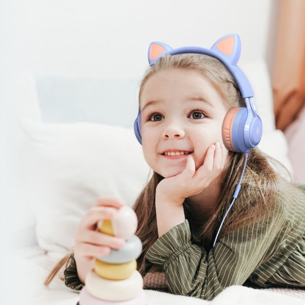 barn hörlurar mikrofon röst spel dator telefoner hörlurar purple wired