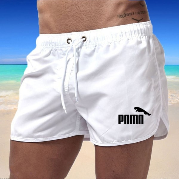 Flerfärgade sportshorts i strandpolyester med tre punkts pnmn White M