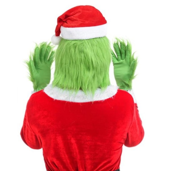 Christmas Green Hair Monster Mask Party Grinch Glove Grinch Mask Green Hair Monster Hat+gloves