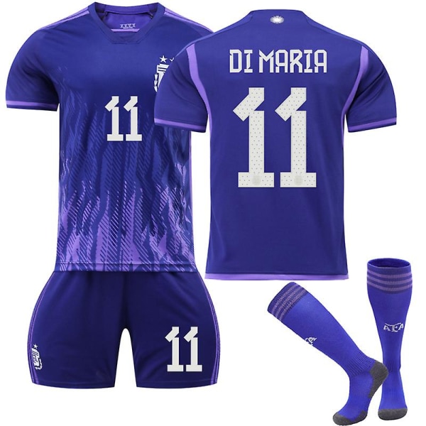Argentina Borta #11 Dimaria tröja dräkt fotbollsuniformer Set Kids 18(100-110CM)