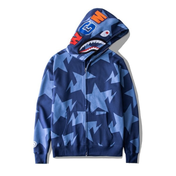 Hajhuvud dragkedja 3D sweatshirt dragkedja hoodie Blue Star Star S