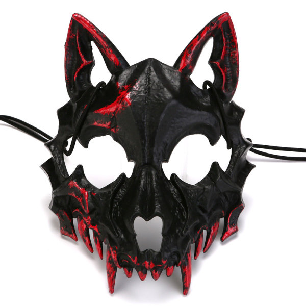 2 stk Halloween todimensjonal halvmaske blødende maske tiger Yasha Tengu ulv nue maske danseforestillingsmaske Werewolf black bleeding