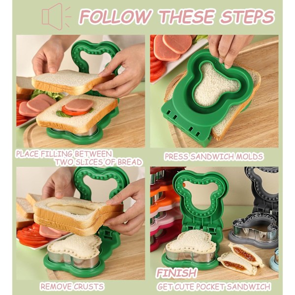 Rosa sandwichkutter og forsegler for barn voksne gutter jenter diy brødbaker