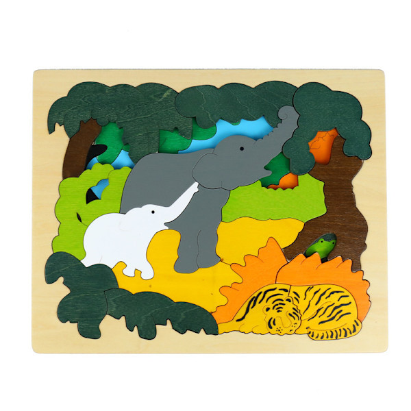 Svenskt farbror Wood utsökt trä multi-lager pussel 3-6 år gamla barns pedagogiska importerade luktfria träleksaker Forest Animal (Tiger)