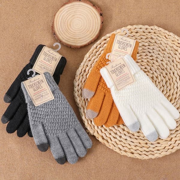 Vinter Touch-Handskar Dam Herr Varma Stretch Stickade Vantar Imitation Yellow