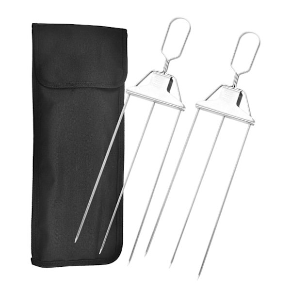 3-vägs grillspett, för utomhusgrill, 3-bent grillspett, grillspett i rostfritt stål för kött, lättanvänd slider B Set
