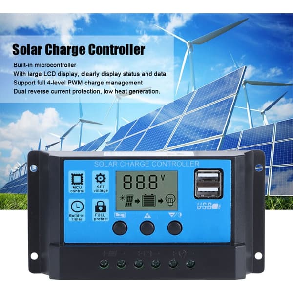 12V 24V 30A Solarladdningsregulator med LCD och dubbla USB-utgångar för solpaneler