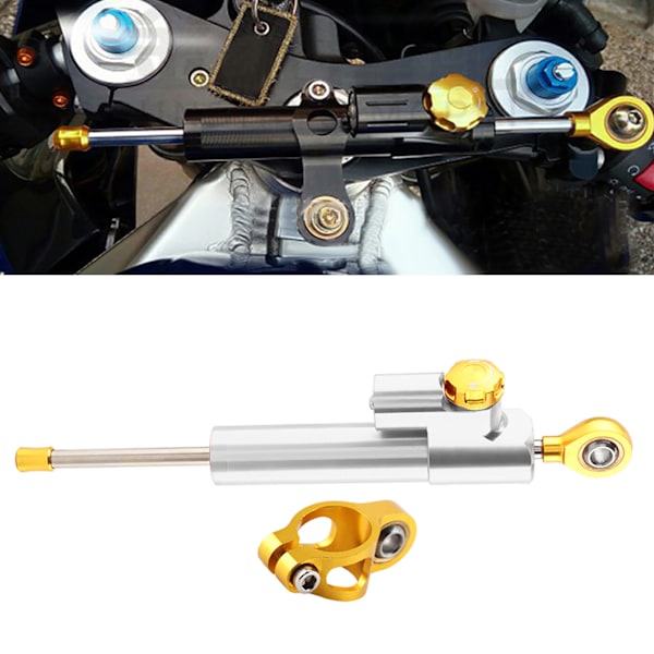 Universal Motorcykel Styrstång Aluminiumlegering Styrdämpare Stabilisator Säkerhetskontroll (Silver)
