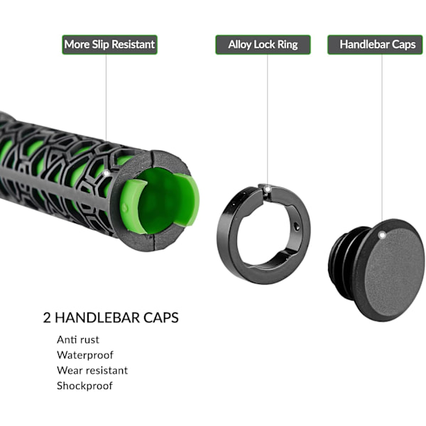 pair of MTB handlebar grips, acex Ergonomic bike grip 2 end caps,