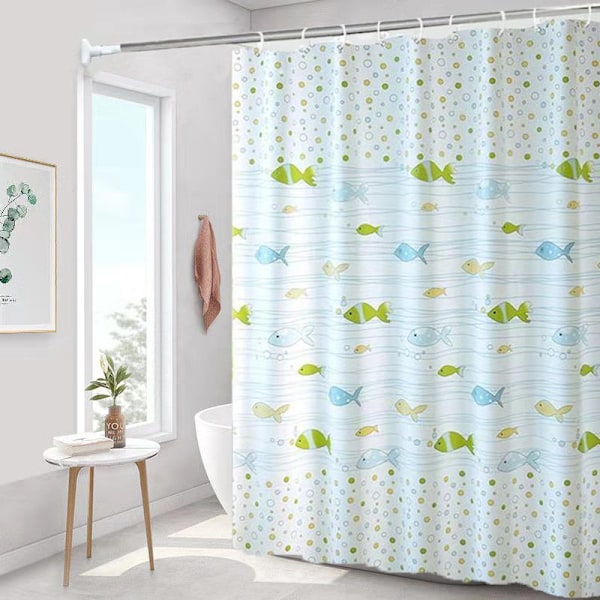 Suihkuverho vedenpitävä ja homeenkestävä suihkuverho tuore kala setti 240 leveys * 180 korkeus + teleskooppinen 140-260 tanko + renkaat P Set240*180+140-260rod+ring