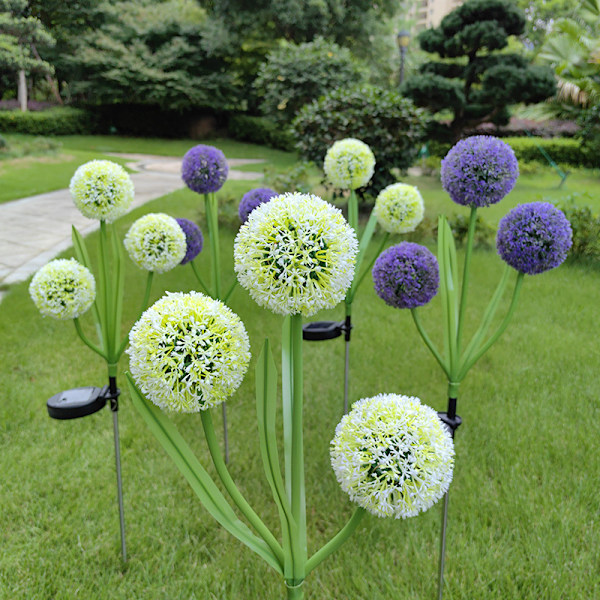 3-hodet solcelle-løvetannlys utendørs bakkeinnsatt plen hage dekorativt lys LED løkball blomst landskapslys Square large plate with flash 1 Dandelion