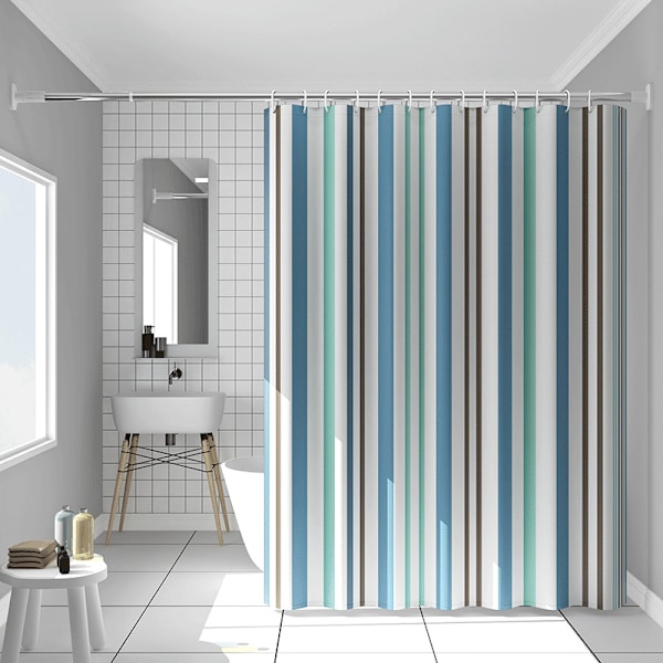 Vedenpitävä suihkuverho romanttiset raidat yksittäinen verho ilman tankoa leveys 200 * korkeus 180 (ripustusrenkailla) Romantic Stripes withoutrod200*180