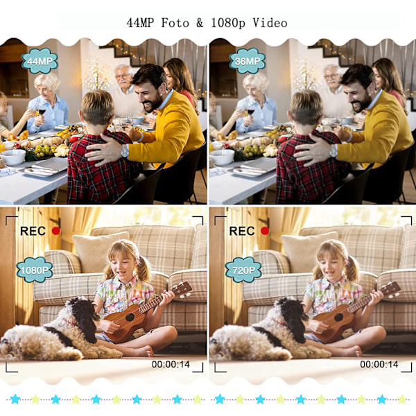 Digitalkamera 1080p FHD-kamera Autofokuskamera 44MP kompaktkamera 2,4 tums LCD-skärm 16x digital zoom Uppladdningsbar minivideokamera för