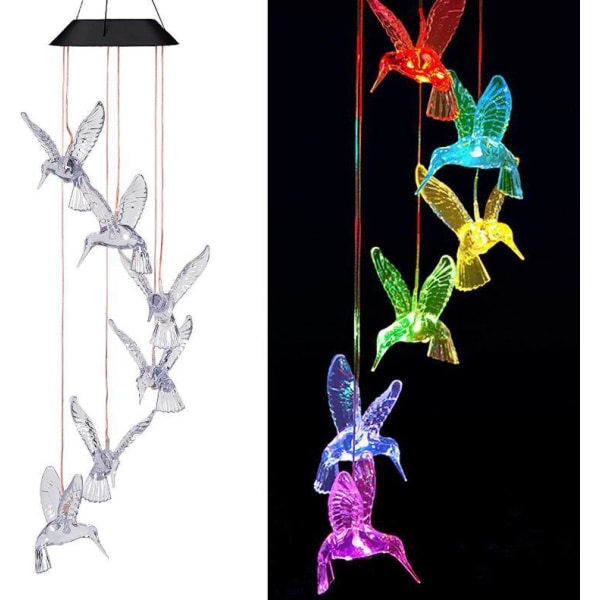 Aurinkokäyttöinen kolibripilkun tuulihelmivalo LED-jouluperhosvalo Puutarhan aurinkotuulihelmivalo Maisemavalo Puutarhavalo Red 6 lamp holder Transparent Hummingbird