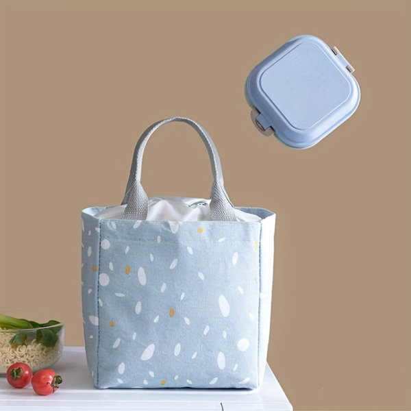 Isolerad lunchväska, bärbar resepicnickväska med dragsko, bärbar kylväska isolerad matpåse grå