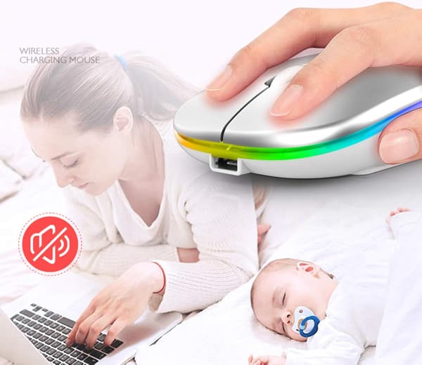 Rechargeable Bluetooth Mouse 5.1+2.4G Wireless Slim/Silent-White